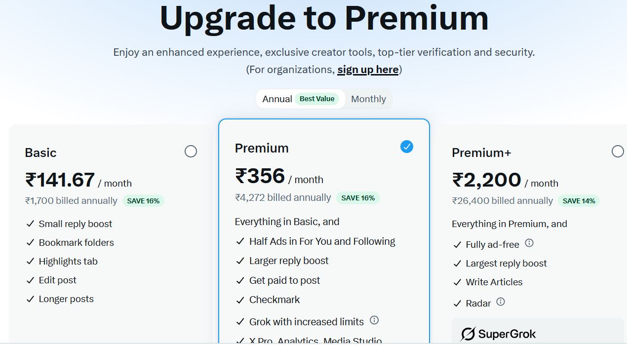 TwitterX Blue Tick Verification Price